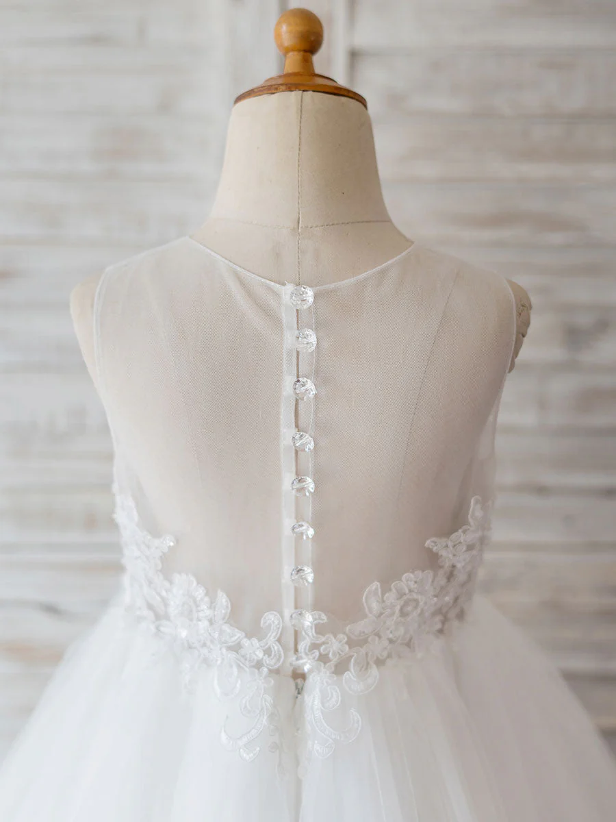 Jewel Neck Lace Sleeveless Short Princess Beaded Kids Social Party Dresses - Image 4