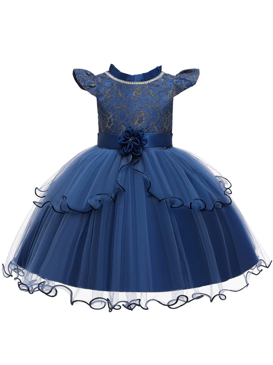 Jewel Neck Polyester Cotton Sleeveless Short Princess Beaded Kids Party Dresses - Image 2