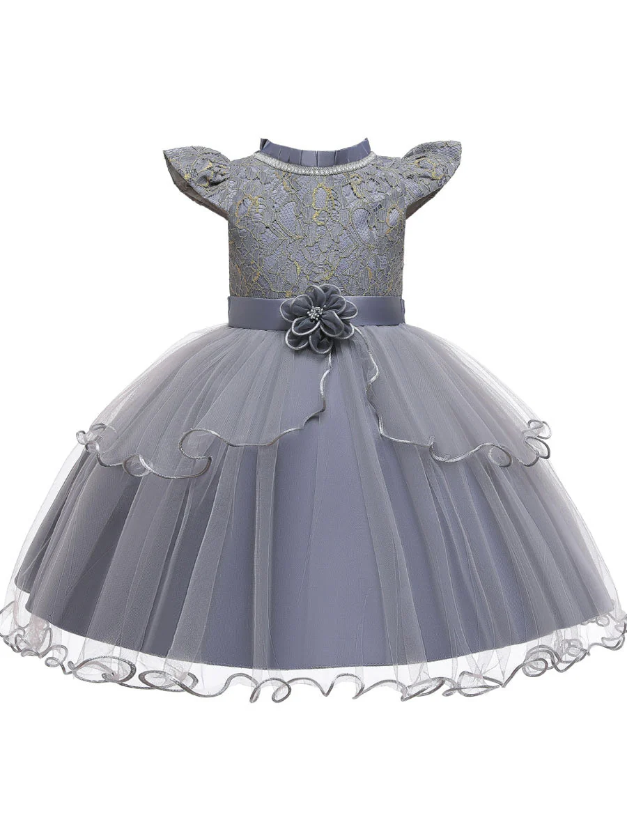 Jewel Neck Polyester Cotton Sleeveless Short Princess Beaded Kids Party Dresses - Image 4