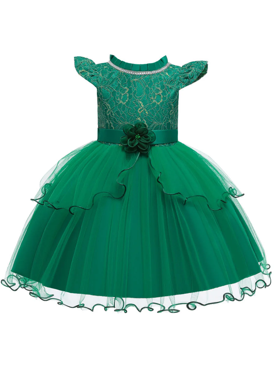 Jewel Neck Polyester Cotton Sleeveless Short Princess Beaded Kids Party Dresses - Image 5