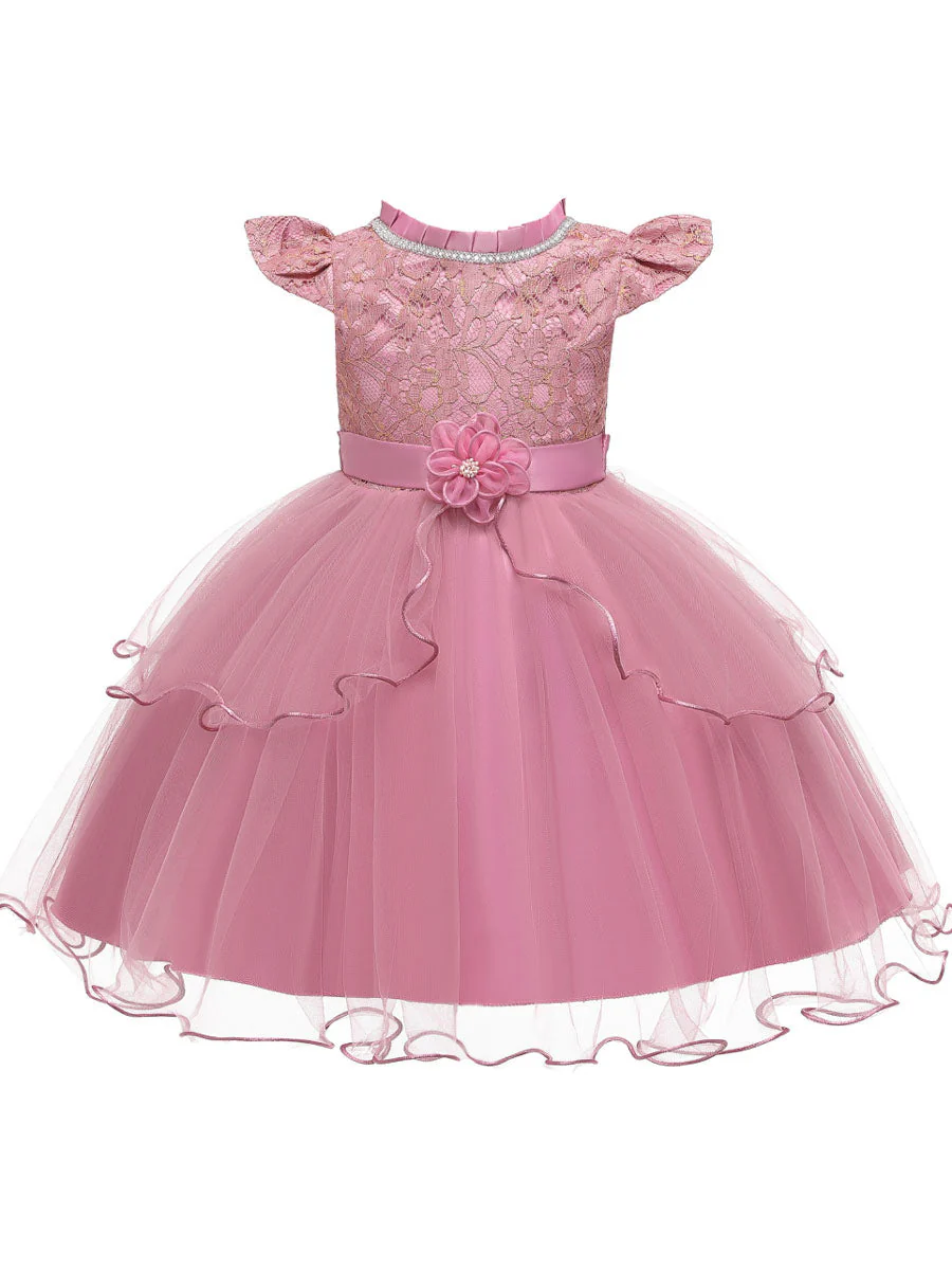 Jewel Neck Polyester Cotton Sleeveless Short Princess Beaded Kids Party Dresses - Image 6