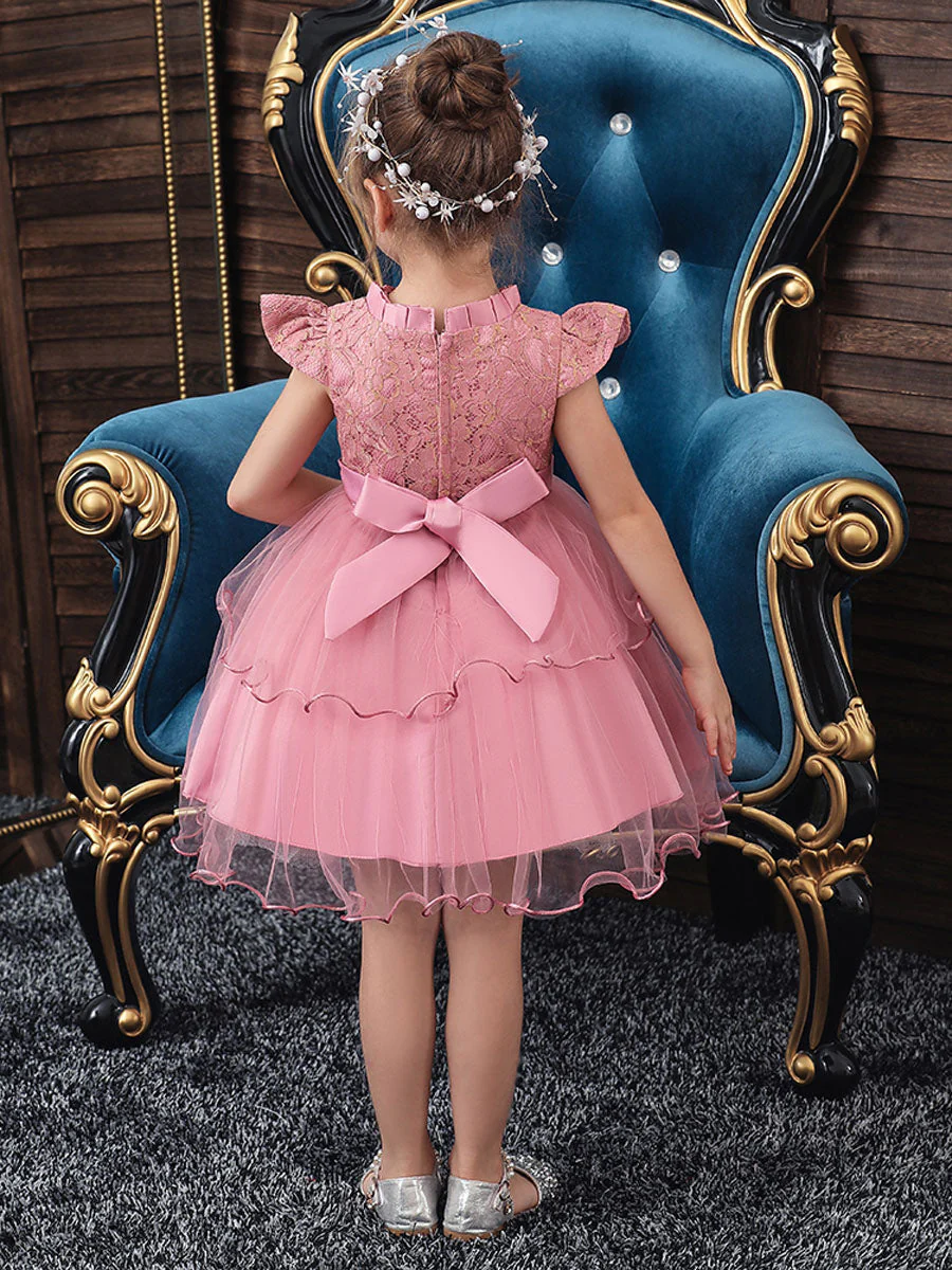 Jewel Neck Polyester Cotton Sleeveless Short Princess Beaded Kids Party Dresses - Image 8