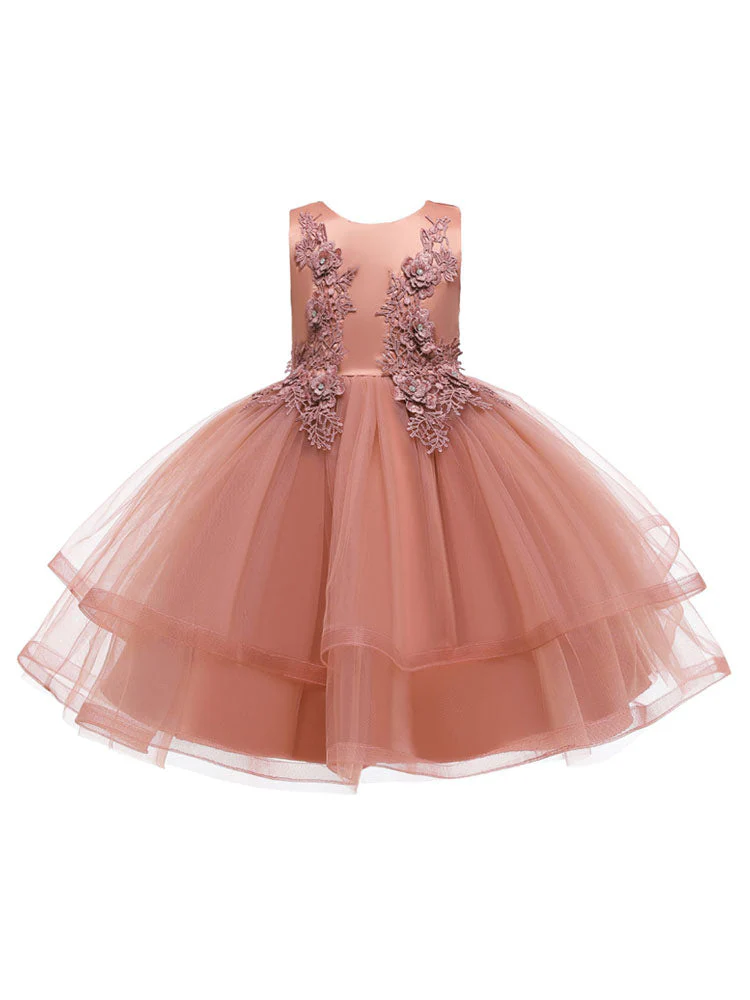 Jewel Neck Polyester Sleeveless Short Ball Gown Bows Kids Social Party Dresses - Image 2