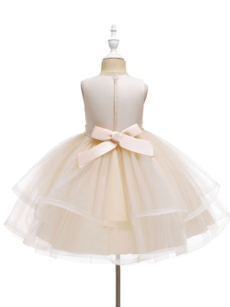 Jewel Neck Polyester Sleeveless Short Ball Gown Bows Kids Social Party Dresses - Image 3