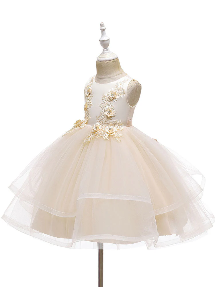 Jewel Neck Polyester Sleeveless Short Ball Gown Bows Kids Social Party Dresses - Image 4