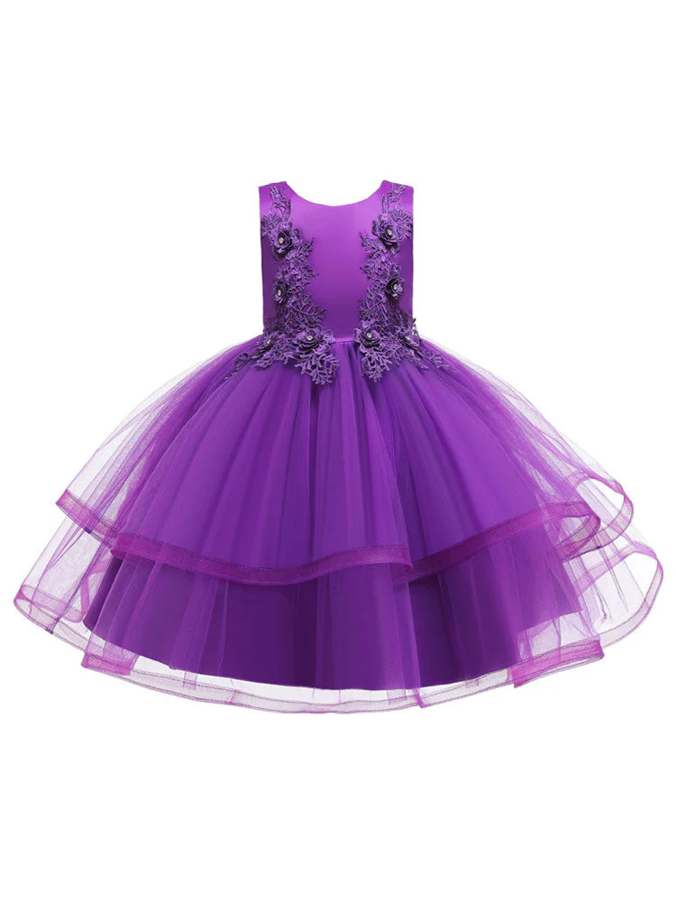 Jewel Neck Polyester Sleeveless Short Ball Gown Bows Kids Social Party Dresses - Image 5