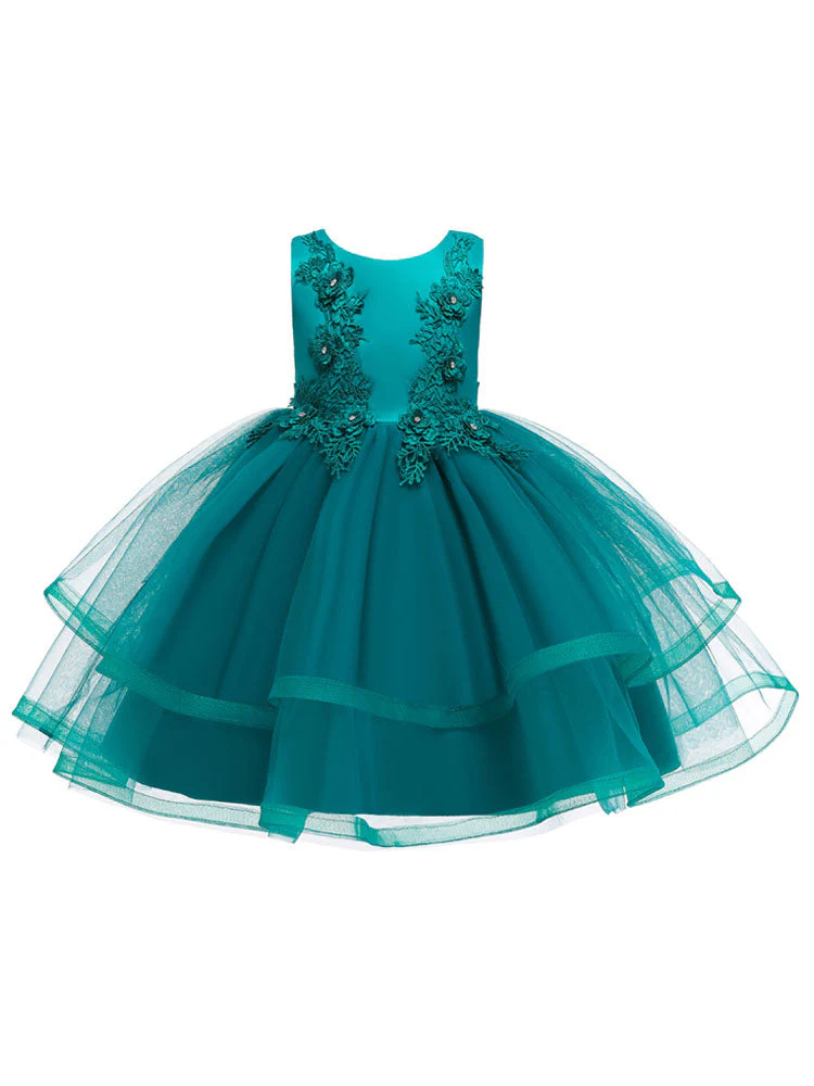 Jewel Neck Polyester Sleeveless Short Ball Gown Bows Kids Social Party Dresses - Image 6