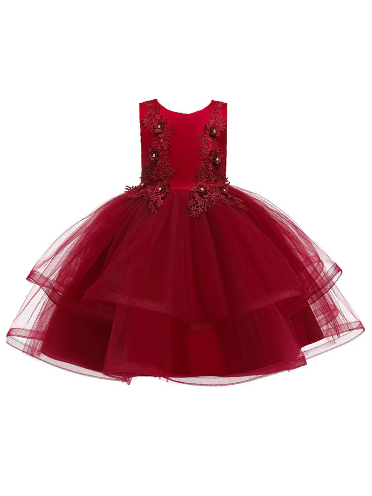 Jewel Neck Polyester Sleeveless Short Ball Gown Bows Kids Social Party Dresses - Image 7