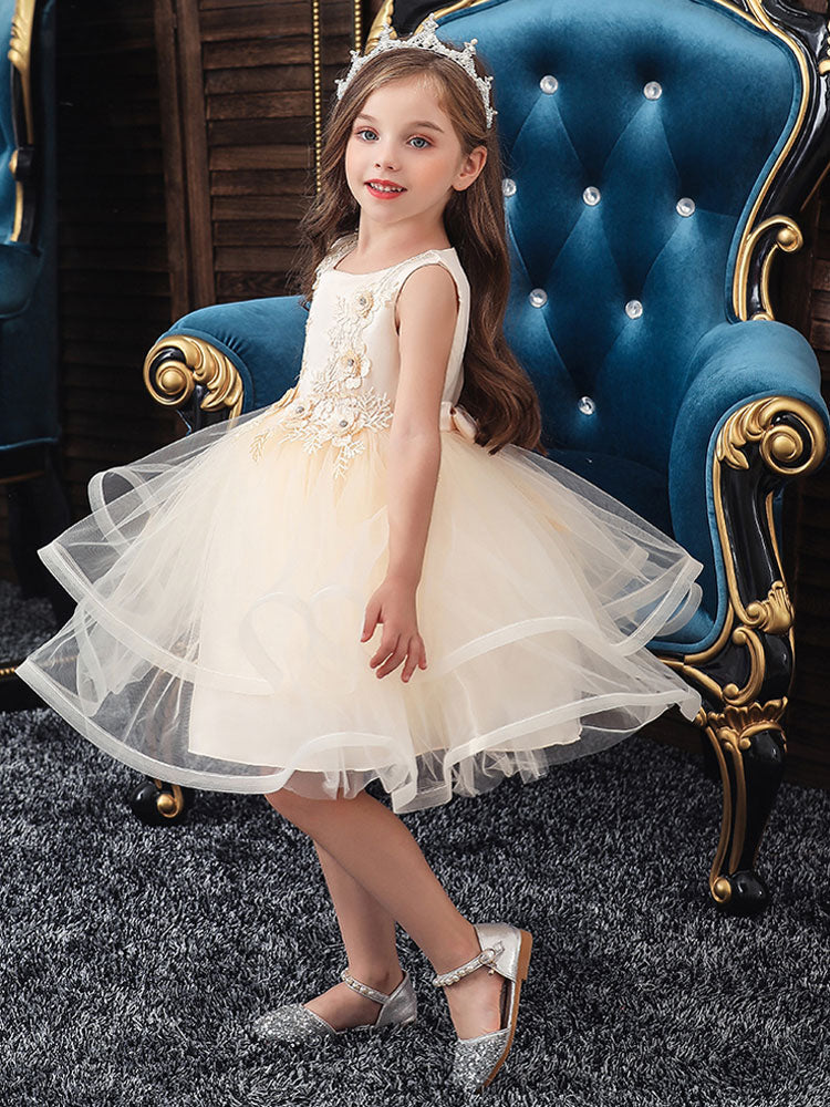 Jewel Neck Polyester Sleeveless Short Ball Gown Bows Kids Social Party Dresses - Image 9