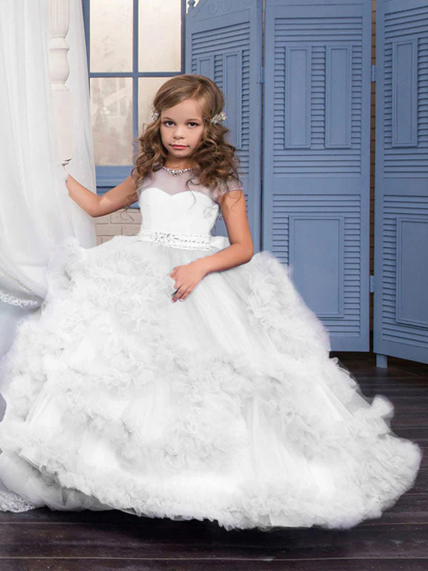 Jewel Neck Short Sleeves Rhinestones Kids Pageant flower girl dresses - Image 3