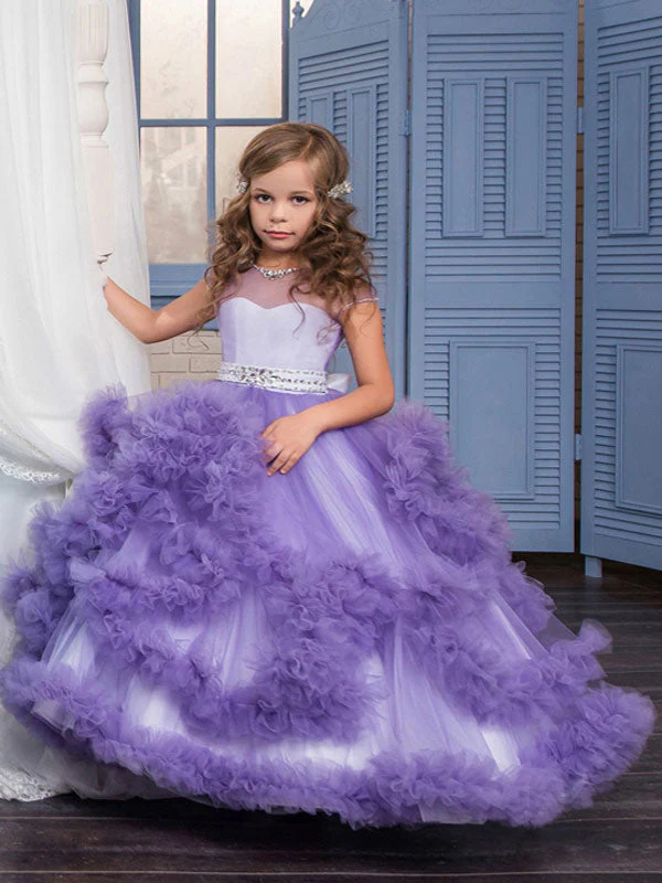 Jewel Neck Short Sleeves Rhinestones Kids Pageant flower girl dresses - Image 4