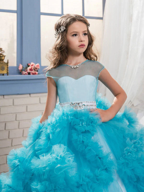 Jewel Neck Short Sleeves Rhinestones Kids Pageant flower girl dresses - Image 5
