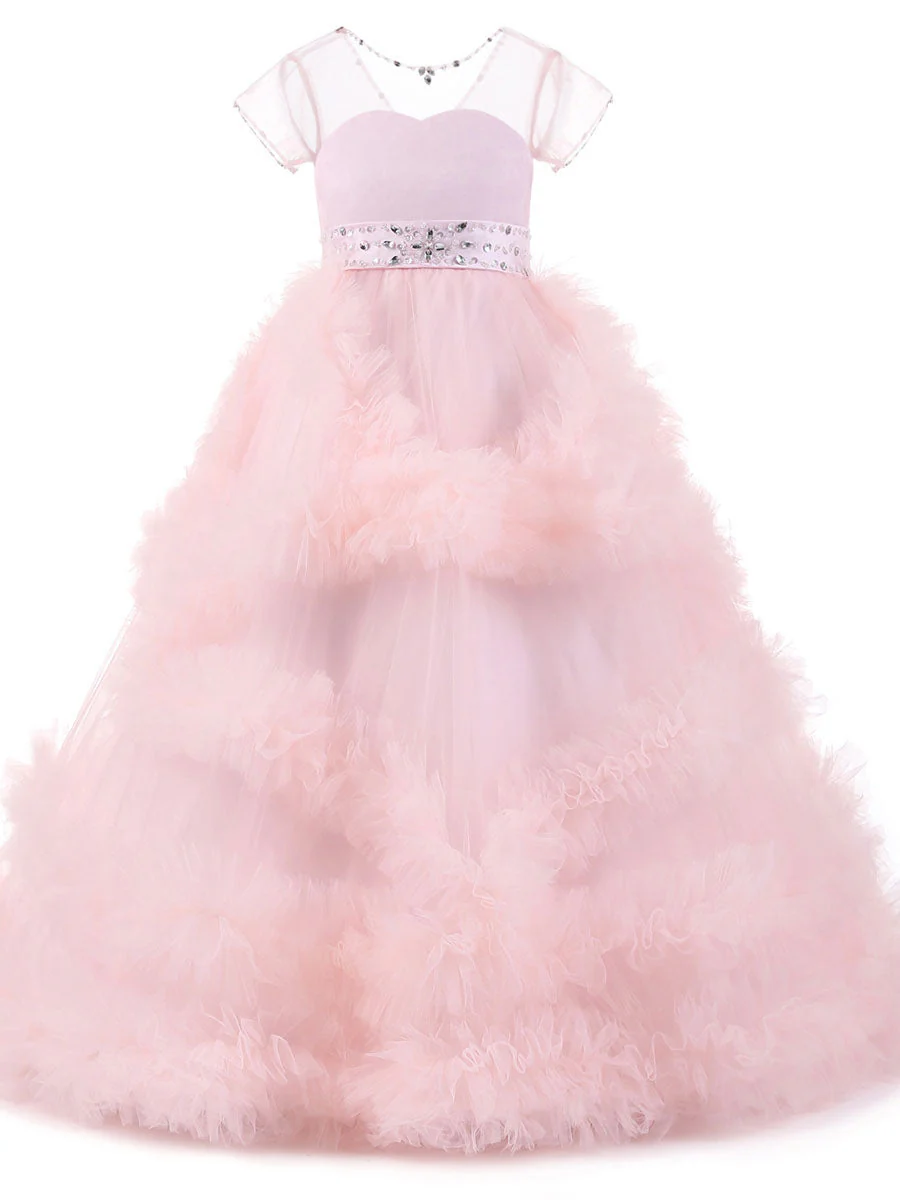 Jewel Neck Short Sleeves Rhinestones Kids Pageant flower girl dresses - Image 6