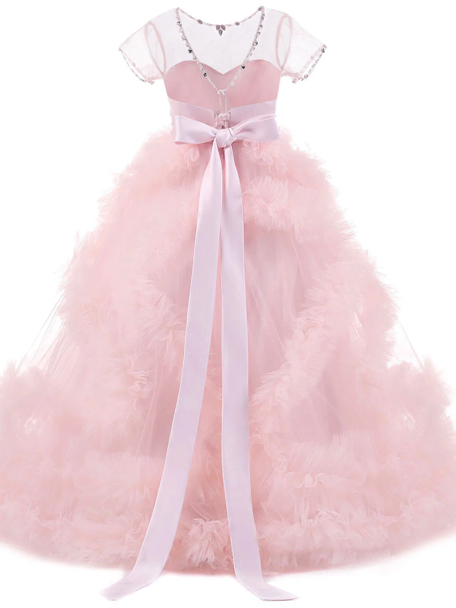 Jewel Neck Short Sleeves Rhinestones Kids Pageant flower girl dresses - Image 7