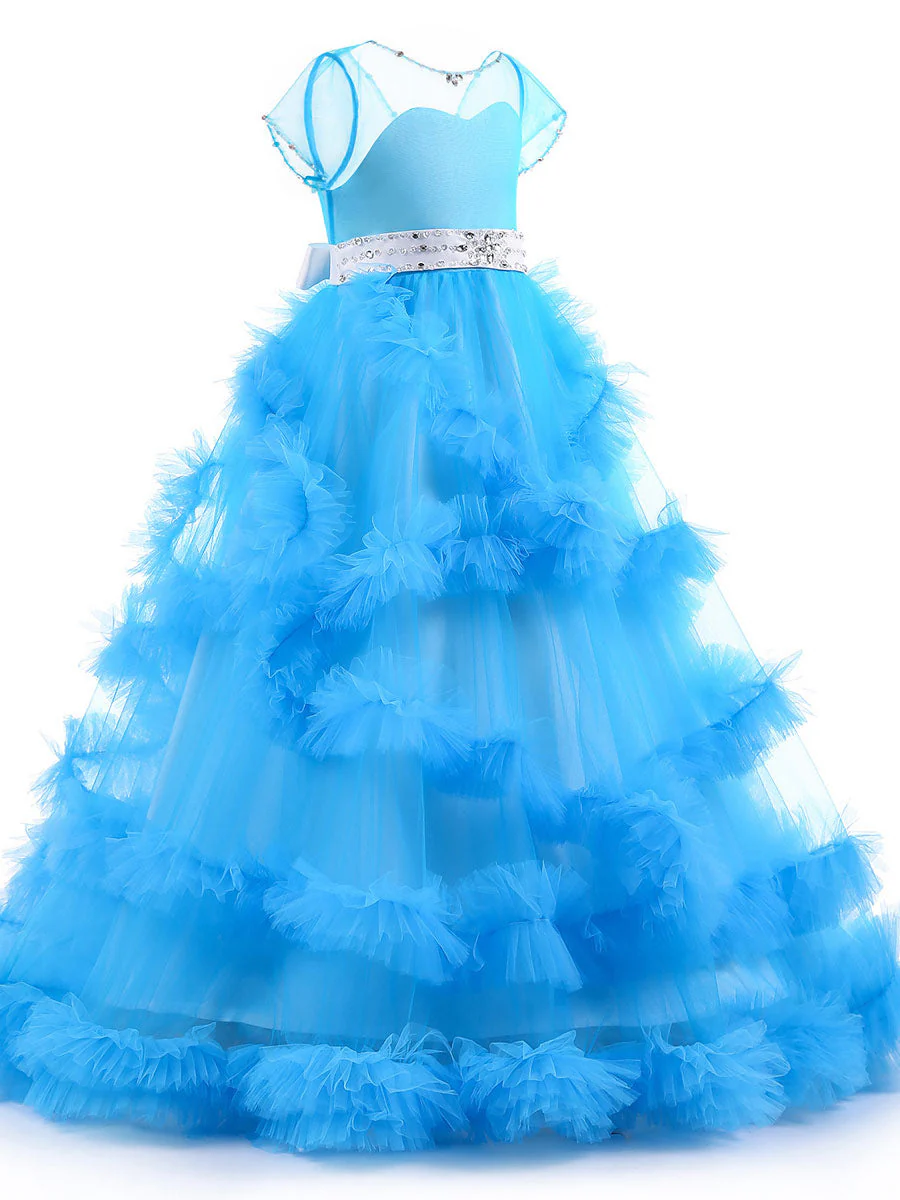 Jewel Neck Short Sleeves Rhinestones Kids Pageant flower girl dresses - Image 8
