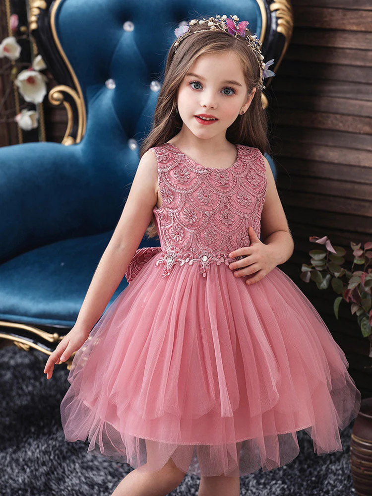 Jewel Neck Sleeveless Bows Formal Kids Pageant flower girl dresses - Image 2
