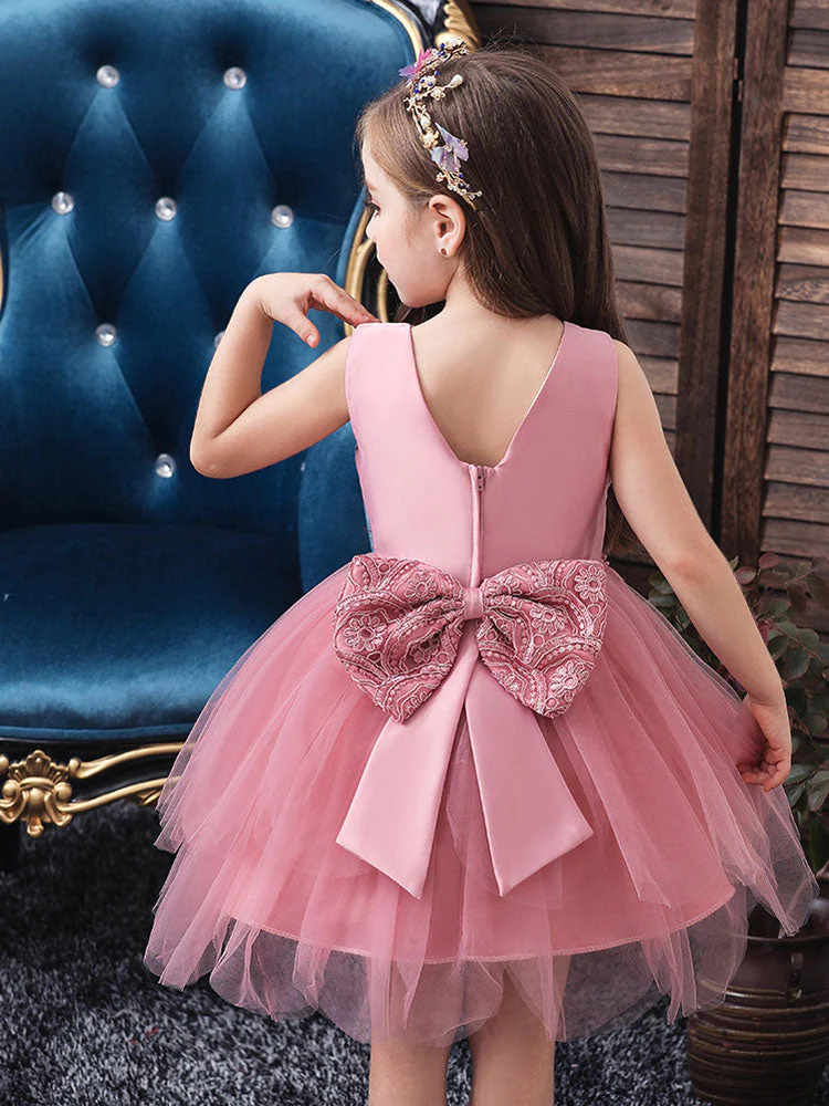 Jewel Neck Sleeveless Bows Formal Kids Pageant flower girl dresses - Image 3