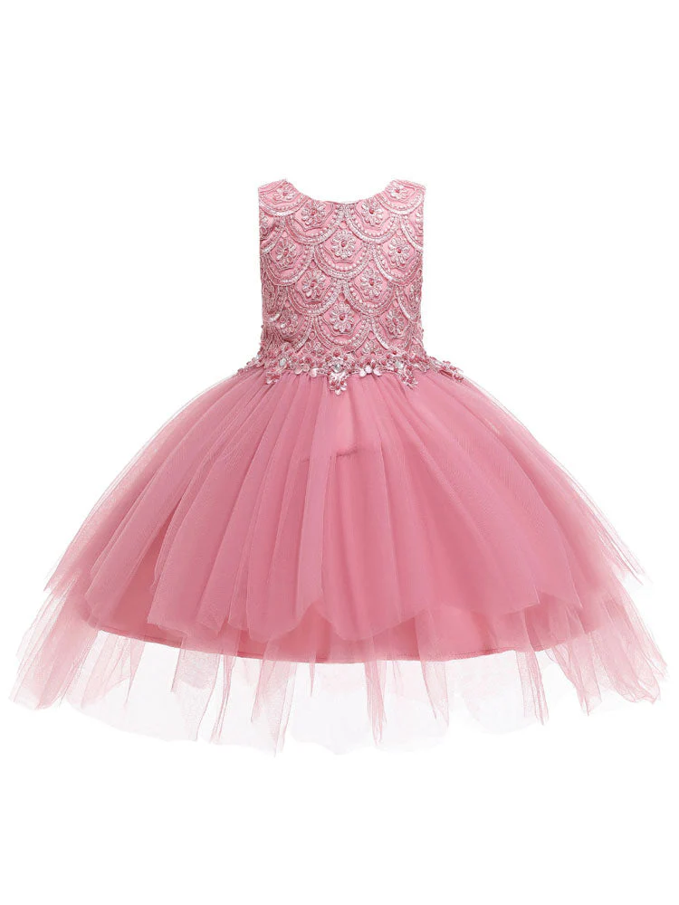 Jewel Neck Sleeveless Bows Formal Kids Pageant flower girl dresses - Image 4