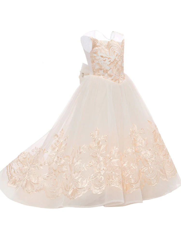 Jewel Neck Sleeveless Bows Kids Social flower girl dress - Image 4