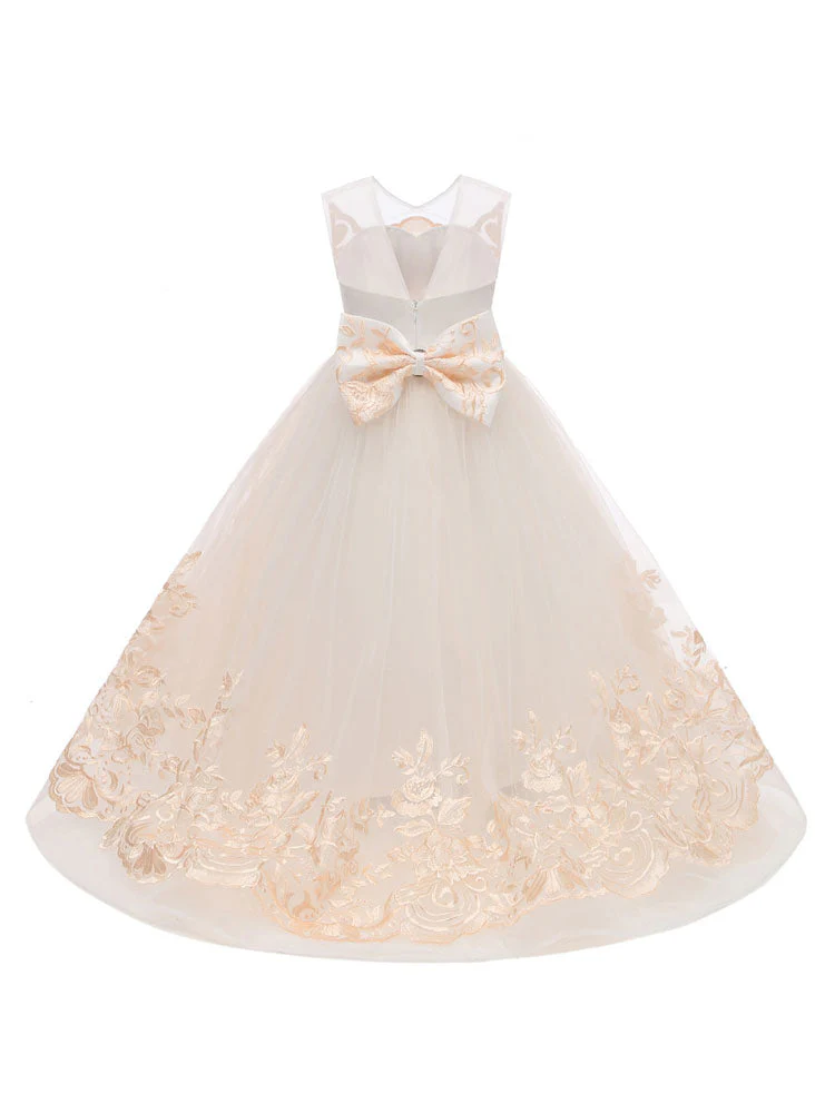 Jewel Neck Sleeveless Bows Kids Social flower girl dress - Image 5
