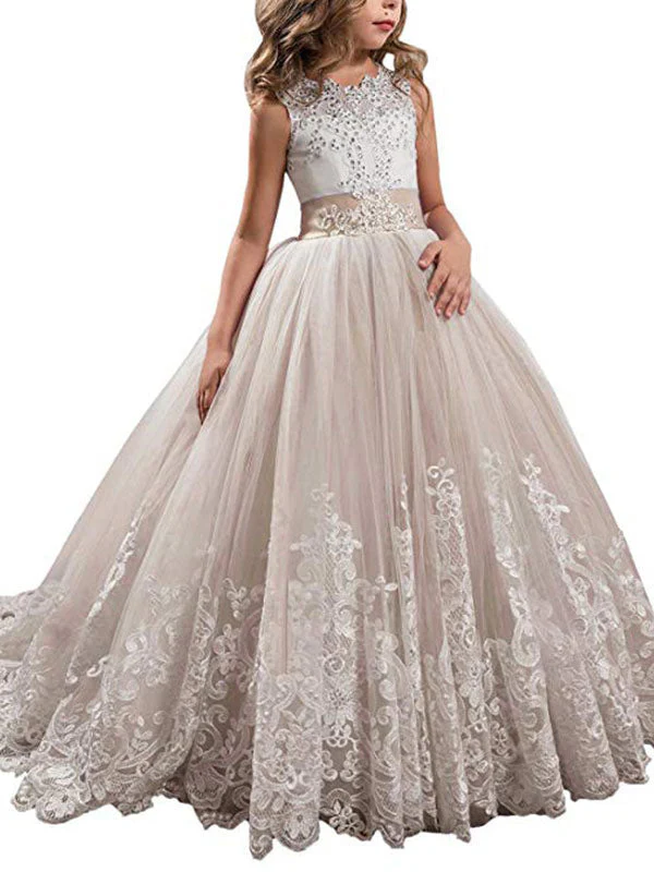 Jewel Neck Sleeveless Studded Formal flower girl dress - Image 10