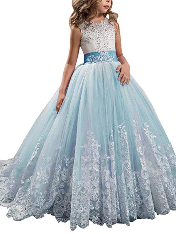 Jewel Neck Sleeveless Studded Formal flower girl dress - Image 12
