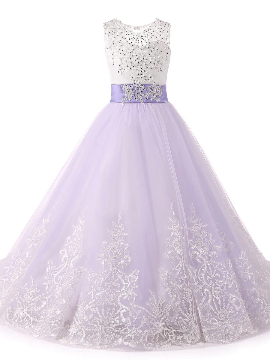 Jewel Neck Sleeveless Studded Formal flower girl dress - Image 14