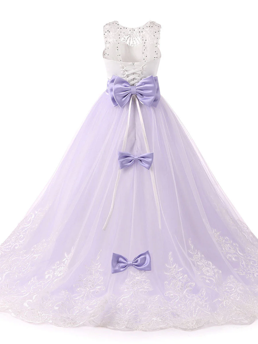 Jewel Neck Sleeveless Studded Formal flower girl dress - Image 15