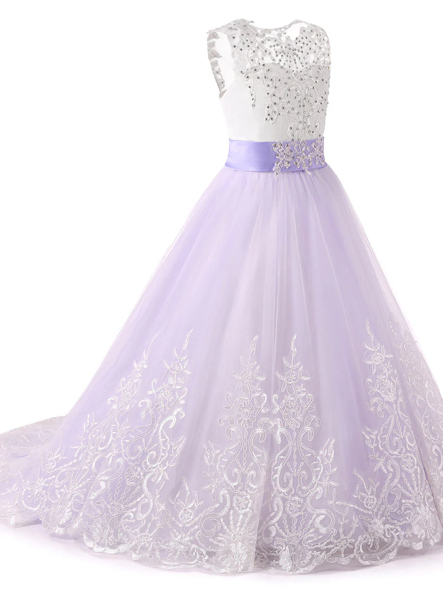 Jewel Neck Sleeveless Studded Formal flower girl dress - Image 16
