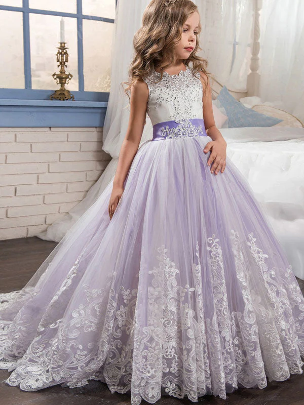 Jewel Neck Sleeveless Studded Formal flower girl dress - Image 3