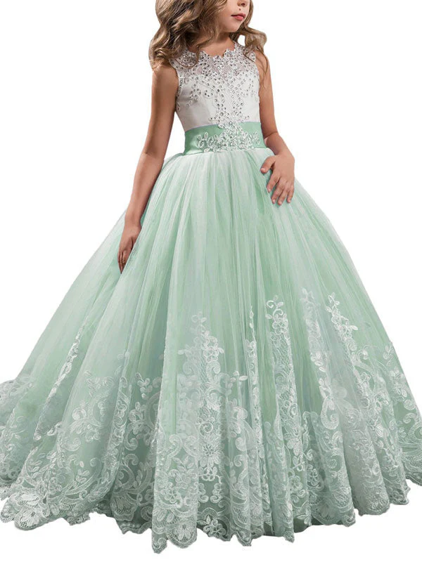 Jewel Neck Sleeveless Studded Formal flower girl dress - Image 6