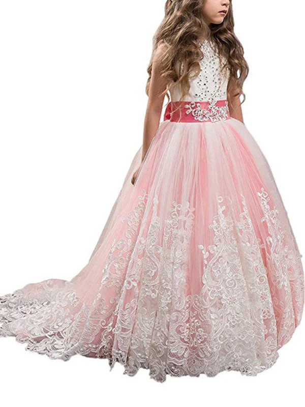 Jewel Neck Sleeveless Studded Formal flower girl dress - Image 9