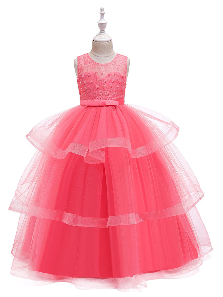 Jewel Neck Tulle Sleeveless Ankle Length Princess Kids Social Party Dresses - Image 10