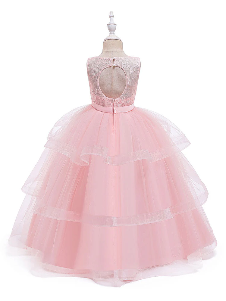 Jewel Neck Tulle Sleeveless Ankle Length Princess Kids Social Party Dresses - Image 2