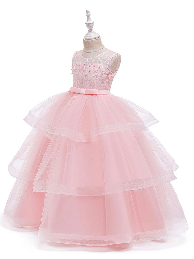 Jewel Neck Tulle Sleeveless Ankle Length Princess Kids Social Party Dresses - Image 3