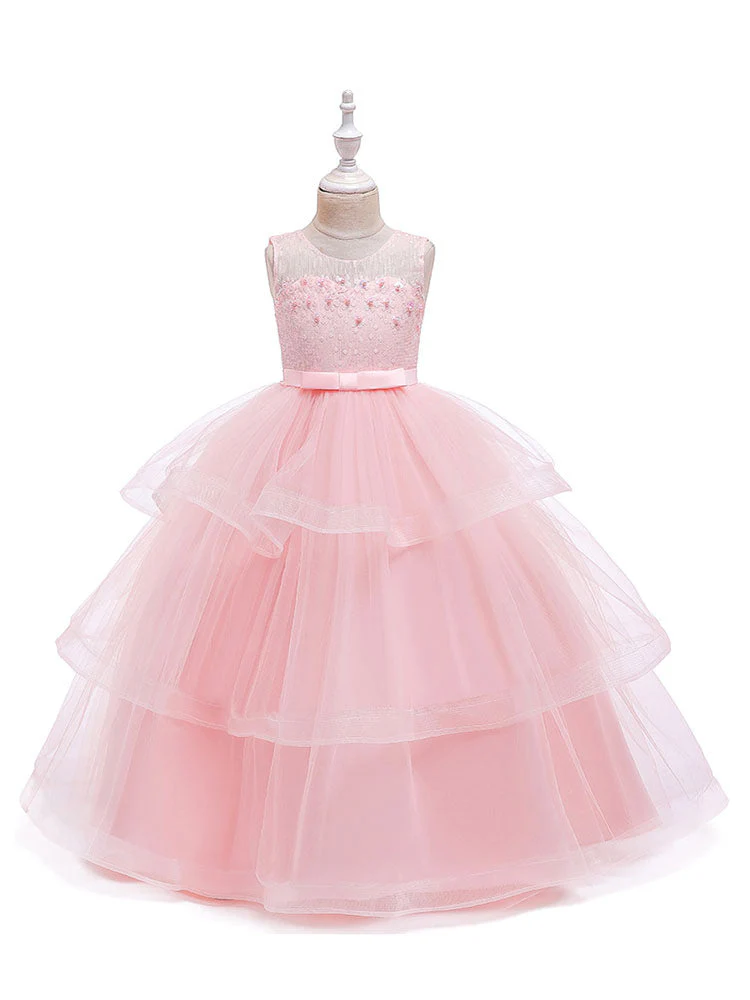 Jewel Neck Tulle Sleeveless Ankle Length Princess Kids Social Party Dresses - Image 5
