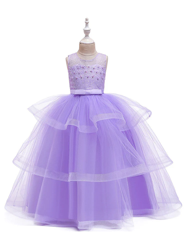 Jewel Neck Tulle Sleeveless Ankle Length Princess Kids Social Party Dresses - Image 7