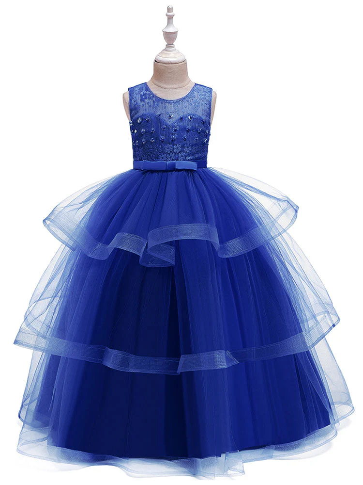 Jewel Neck Tulle Sleeveless Ankle Length Princess Kids Social Party Dresses - Image 8