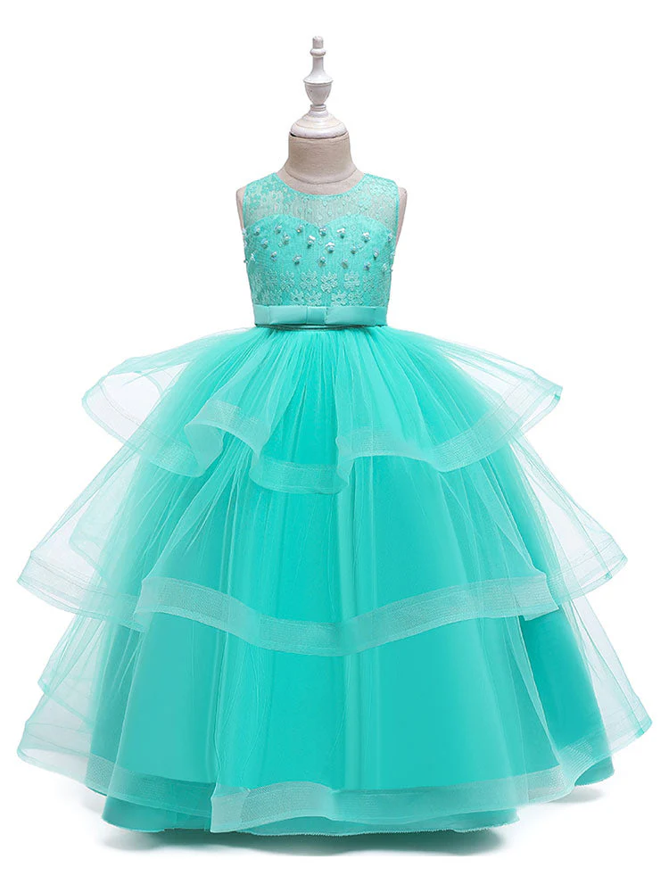 Jewel Neck Tulle Sleeveless Ankle Length Princess Kids Social Party Dresses - Image 9