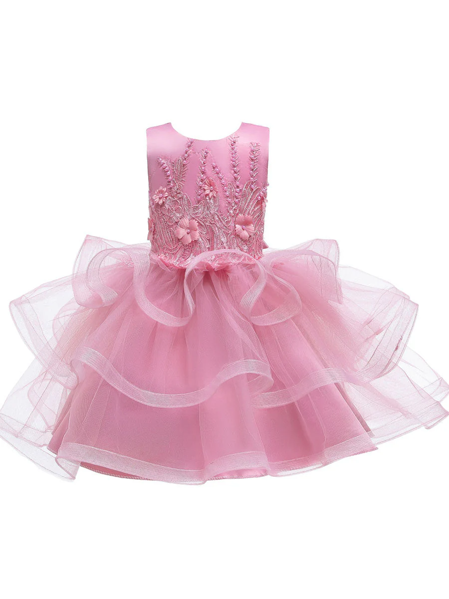 Jewel Neck Tulle Sleeveless Short Princess Beaded Kids Party Dresses - Image 2