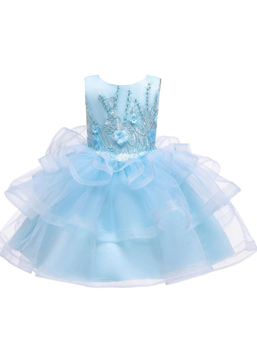 Jewel Neck Tulle Sleeveless Short Princess Beaded Kids Party Dresses - Image 3