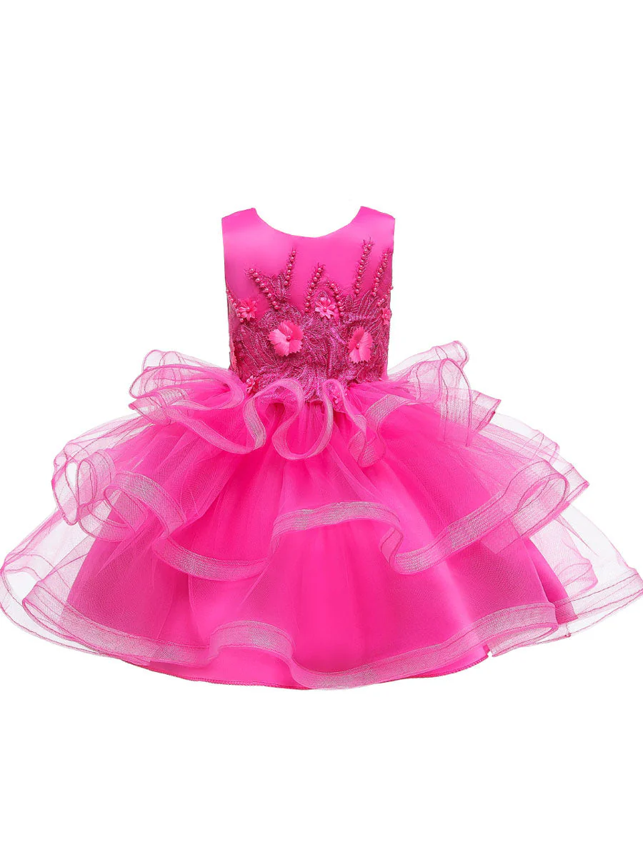 Jewel Neck Tulle Sleeveless Short Princess Beaded Kids Party Dresses - Image 4