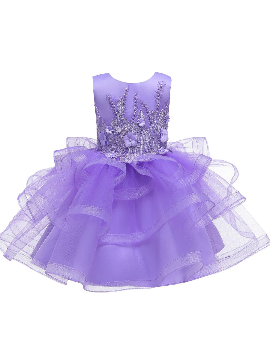 Jewel Neck Tulle Sleeveless Short Princess Beaded Kids Party Dresses - Image 5