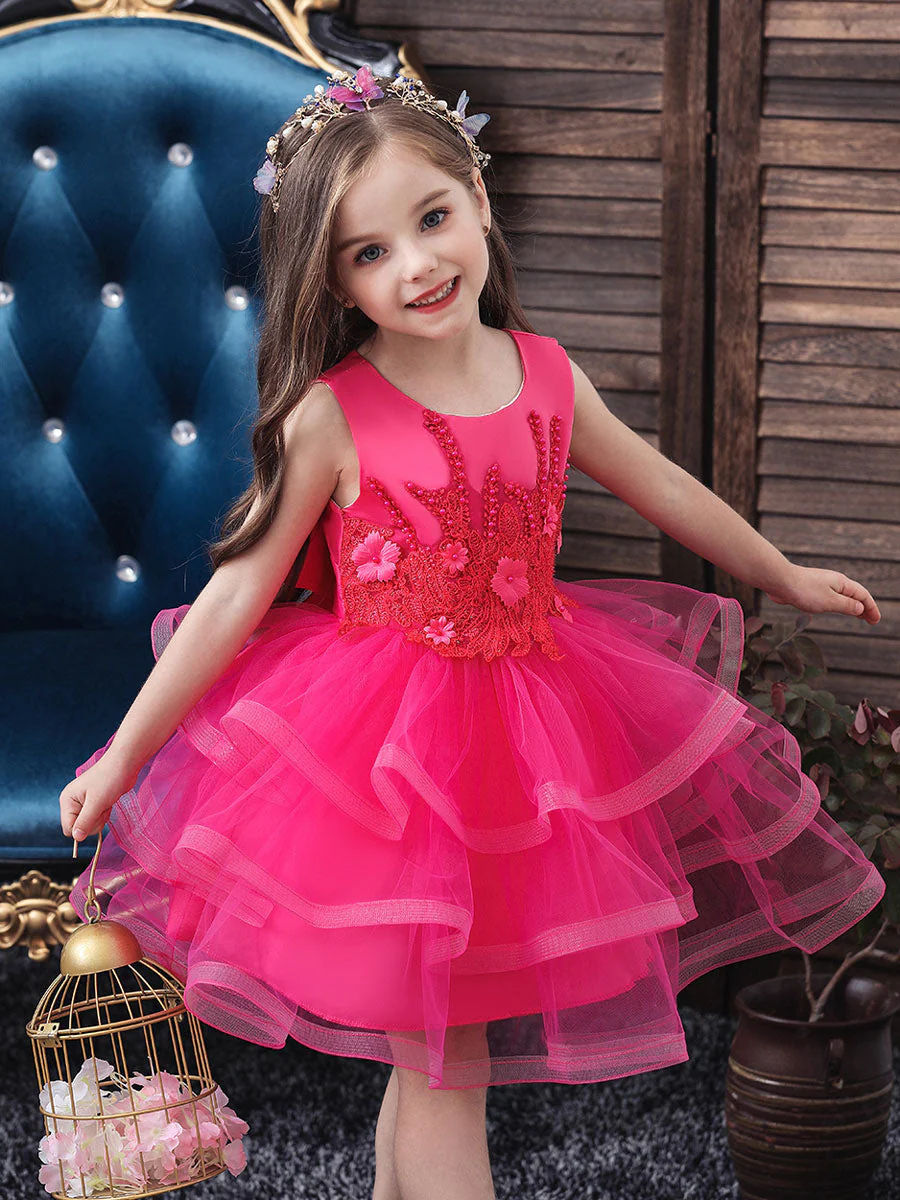 Jewel Neck Tulle Sleeveless Short Princess Beaded Kids Party Dresses - Image 6