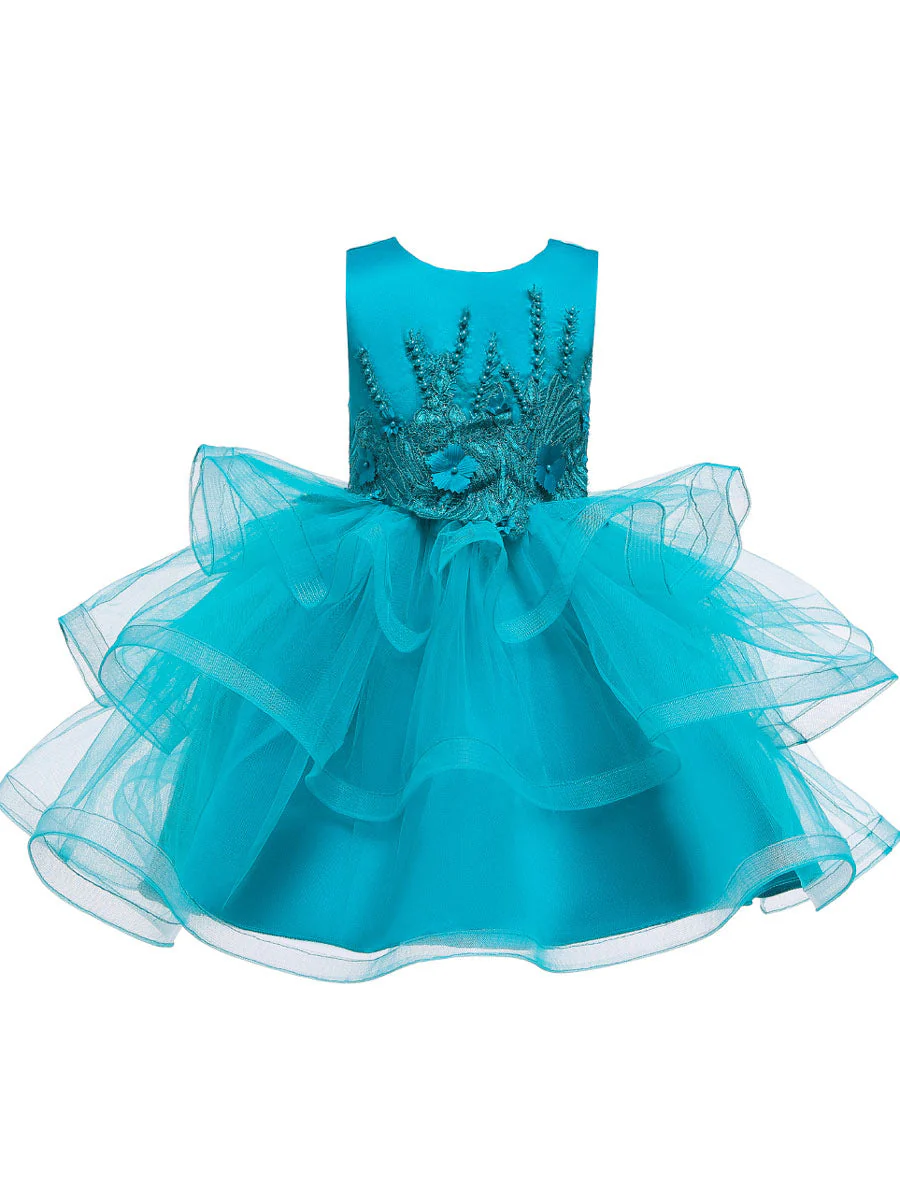 Jewel Neck Tulle Sleeveless Short Princess Beaded Kids Party Dresses - Image 8