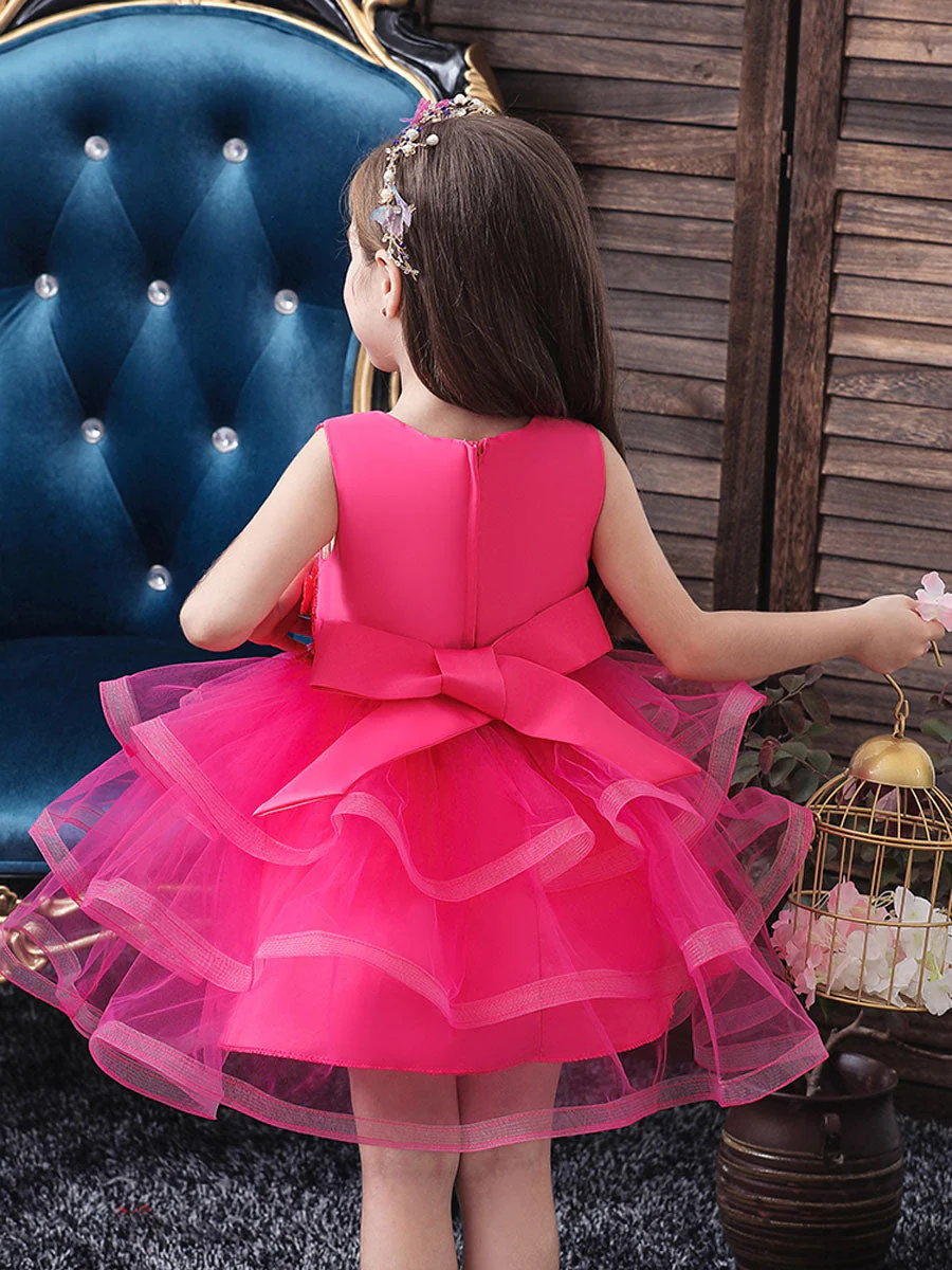 Jewel Neck Tulle Sleeveless Short Princess Beaded Kids Party Dresses - Image 9