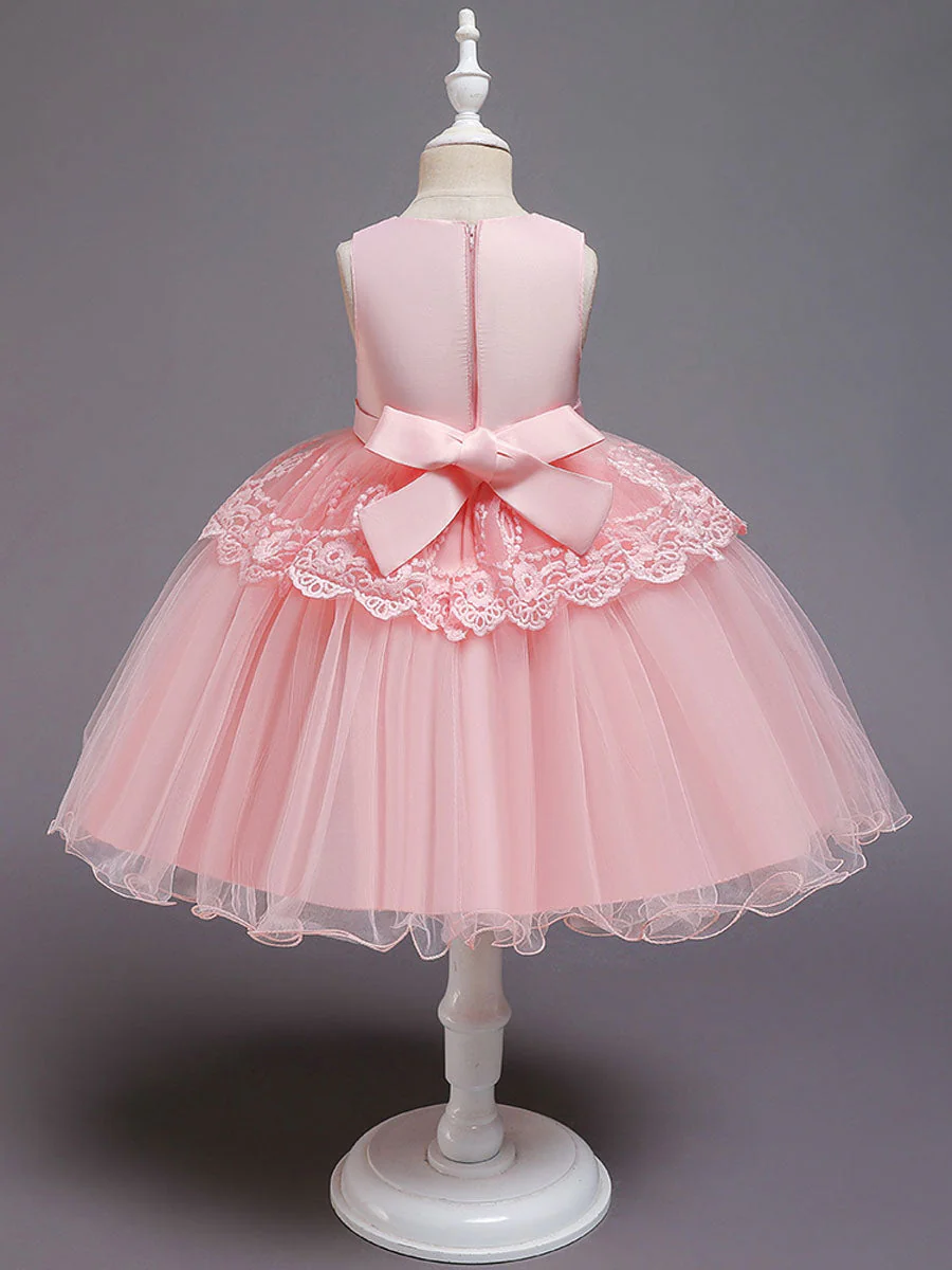 Jewel Neck Tulle Sleeveless Short Princess Bows Formal Kids Pageant flower girl dresses - Image 2