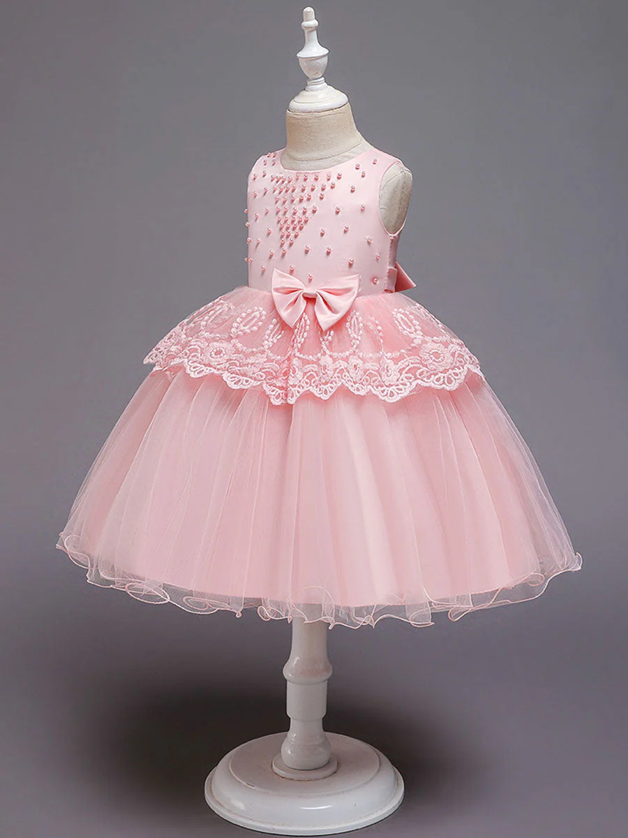 Jewel Neck Tulle Sleeveless Short Princess Bows Formal Kids Pageant flower girl dresses - Image 3