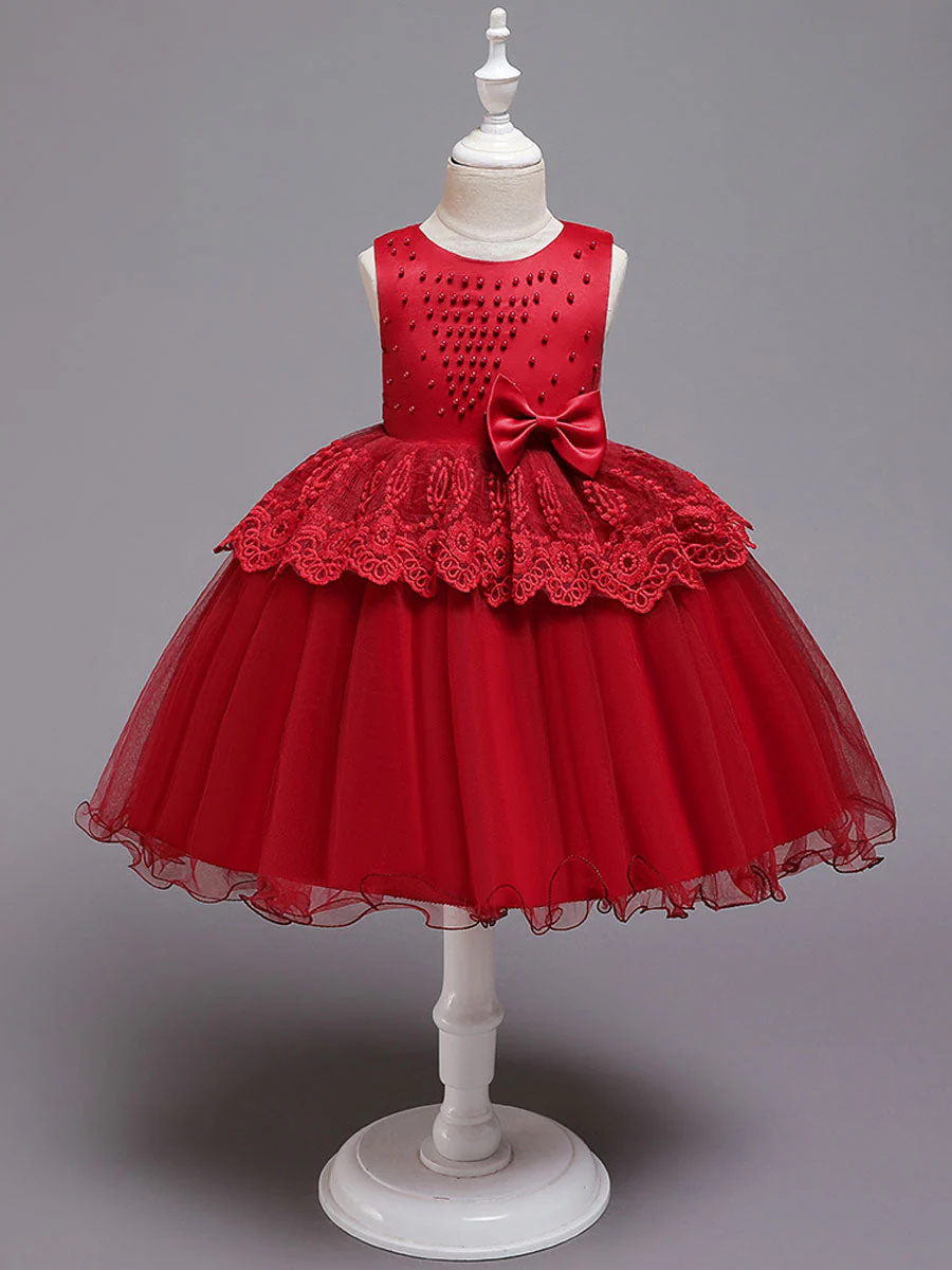 Jewel Neck Tulle Sleeveless Short Princess Bows Formal Kids Pageant flower girl dresses - Image 4