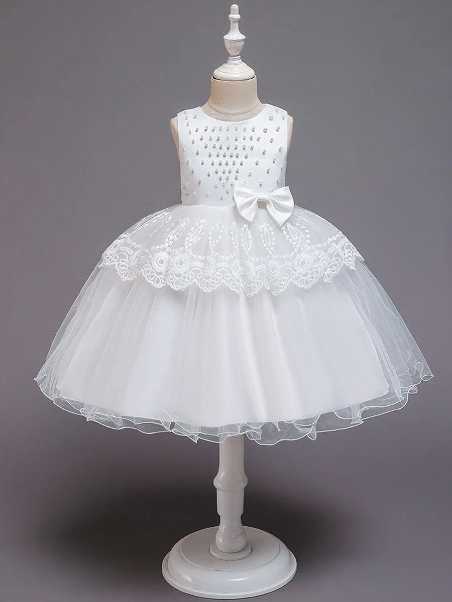 Jewel Neck Tulle Sleeveless Short Princess Bows Formal Kids Pageant flower girl dresses - Image 5